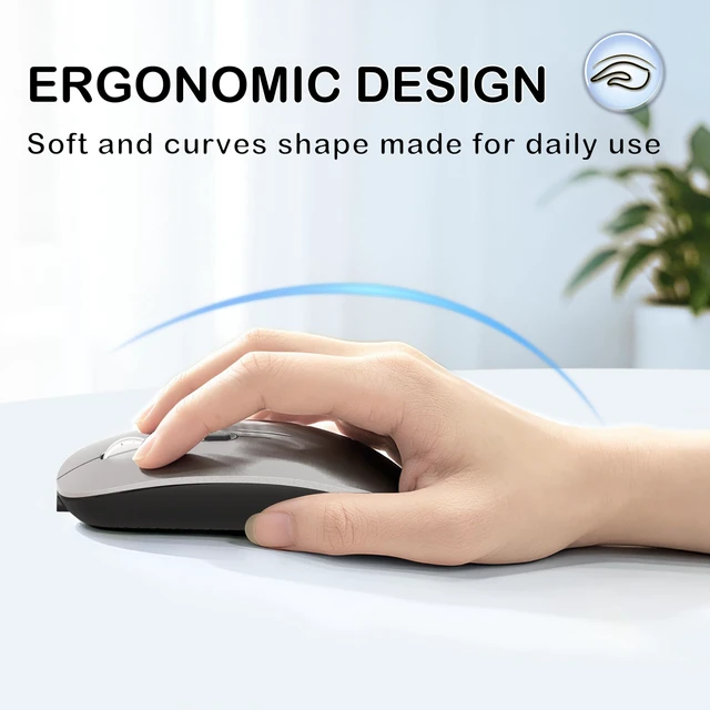 Alt view image 6 of 7 - Slim Wireless Mouse, Tri-Mode 2.4G & Bluetooth, Rechargeable Grey | USB-A & USB-C Receiver | Silent Click | One-Key Desktop | Works with Mac, iPad & Laptops | Long-Life Battery | Portable