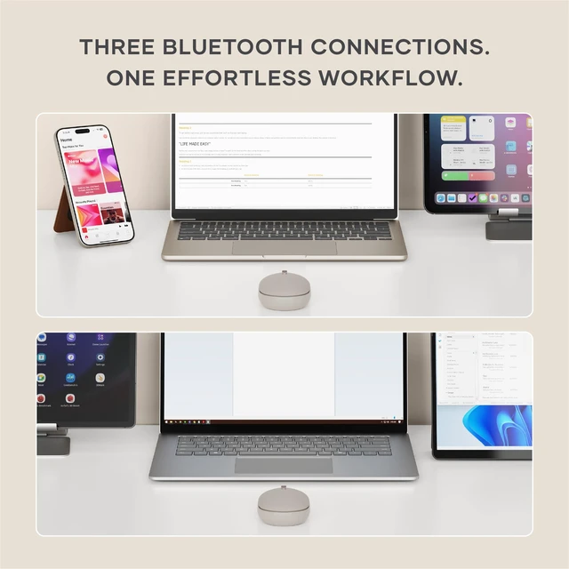 Alt view image 3 of 7 - OntheGo Bluetooth Mouse, Connect Up to 3 Devices, for Laptop, Sand | USB-C rechargeable battery, compact & portable, for laptop, computer, tablet