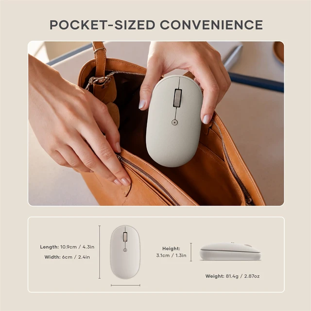 Alt view image 5 of 7 - OntheGo Bluetooth Mouse, Connect Up to 3 Devices, for Laptop, Sand | USB-C rechargeable battery, compact & portable, for laptop, computer, tablet