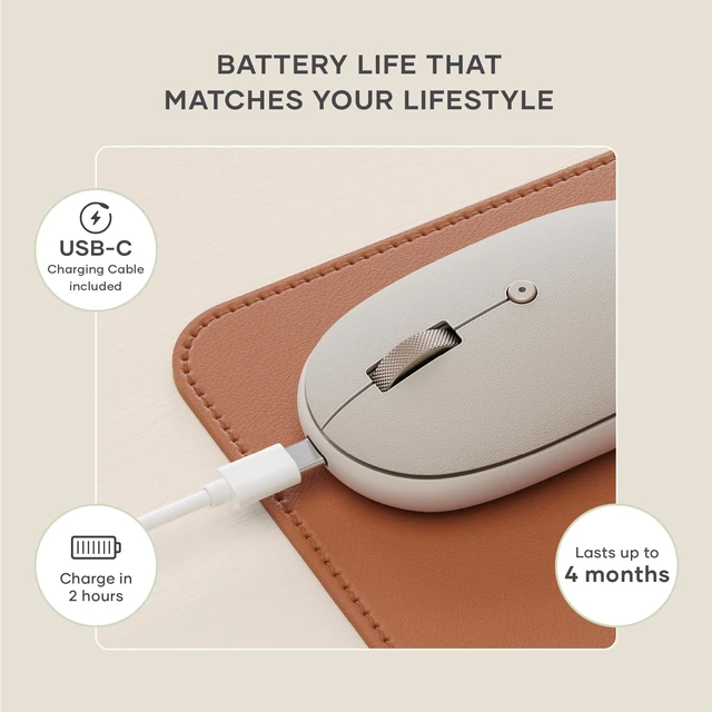 Alt view image 4 of 7 - OntheGo Bluetooth Mouse, Connect Up to 3 Devices, for Laptop, Sand | USB-C rechargeable battery, compact & portable, for laptop, computer, tablet