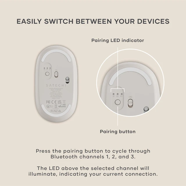 Alt view image 7 of 7 - OntheGo Bluetooth Mouse, Connect Up to 3 Devices, for Laptop, Sand | USB-C rechargeable battery, compact & portable, for laptop, computer, tablet