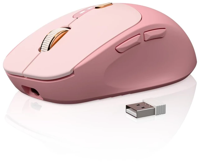 Main image of Dual-Mode Bluetooth Wireless Mouse with Visible Battery Indicator - Pink | Bluetooth 5.0 & 2.4G, Silent Click, 500mAh Type-C Rechargeable, 1600 DPI, Portable for for Mac iPad Windows Office(EWEADN)