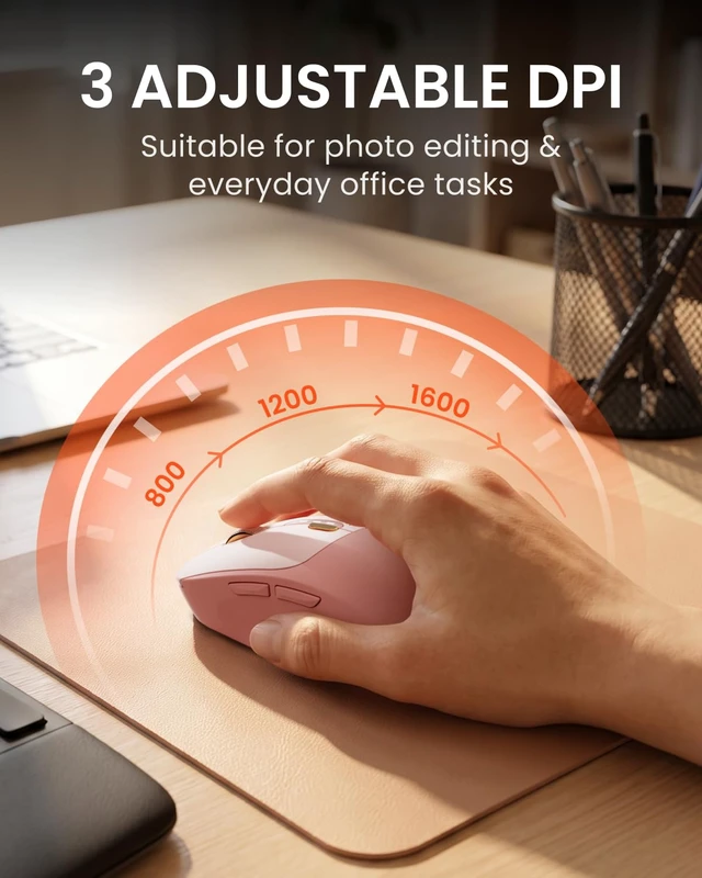 Alt view image 6 of 7 - Dual-Mode Bluetooth Wireless Mouse with Visible Battery Indicator - Pink | Bluetooth 5.0 & 2.4G, Silent Click, 500mAh Type-C Rechargeable, 1600 DPI, Portable for for Mac iPad Windows Office(EWEADN)
