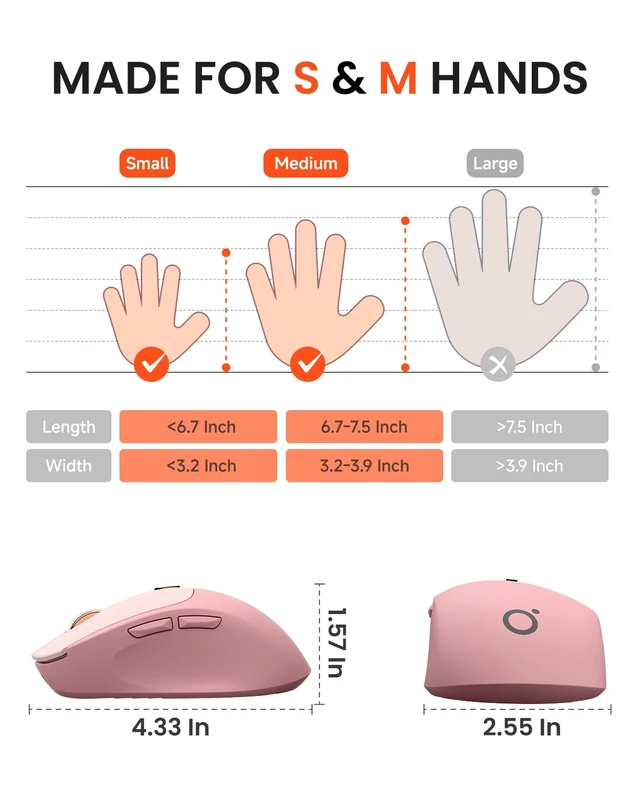 Alt view image 4 of 7 - Dual-Mode Bluetooth Wireless Mouse with Visible Battery Indicator - Pink | Bluetooth 5.0 & 2.4G, Silent Click, 500mAh Type-C Rechargeable, 1600 DPI, Portable for for Mac iPad Windows Office(EWEADN)