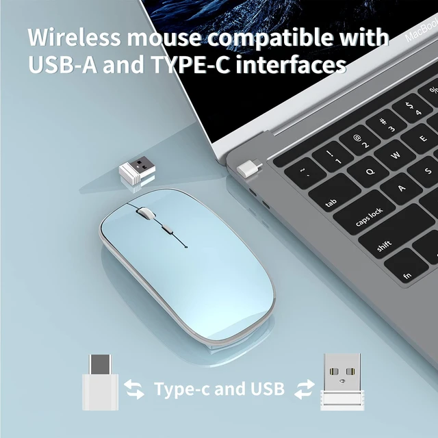 Alt view image 2 of 7 - Silent Wireless Mouse | USB-C & USB-A Dual Receiver(Blue) | Rechargeable Slim Portable Mouse, Plug & Play, 3 Adjustable DPI, Compatible with PC, Laptop & Mac, Ideal for Work & Travel