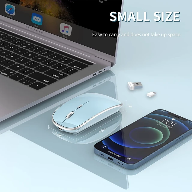 Alt view image 3 of 7 - Silent Wireless Mouse | USB-C & USB-A Dual Receiver(Blue) | Rechargeable Slim Portable Mouse, Plug & Play, 3 Adjustable DPI, Compatible with PC, Laptop & Mac, Ideal for Work & Travel