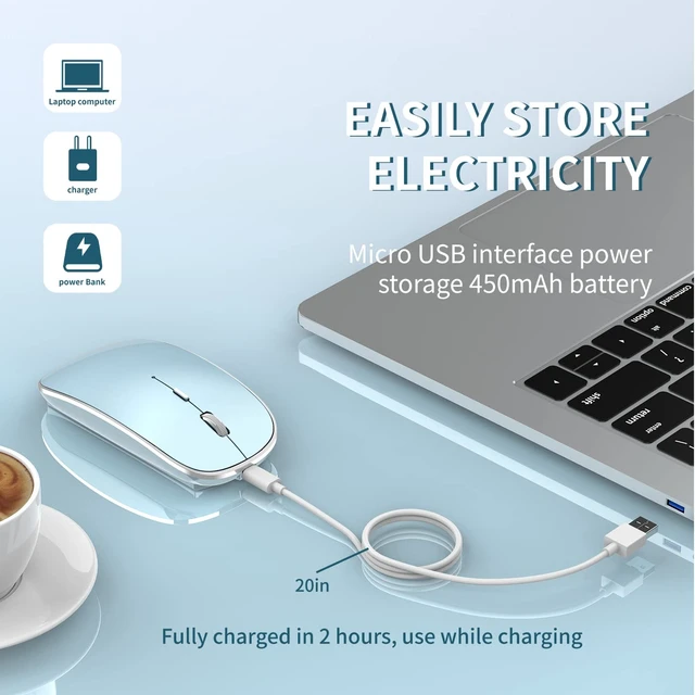 Alt view image 4 of 7 - Silent Wireless Mouse | USB-C & USB-A Dual Receiver(Blue) | Rechargeable Slim Portable Mouse, Plug & Play, 3 Adjustable DPI, Compatible with PC, Laptop & Mac, Ideal for Work & Travel