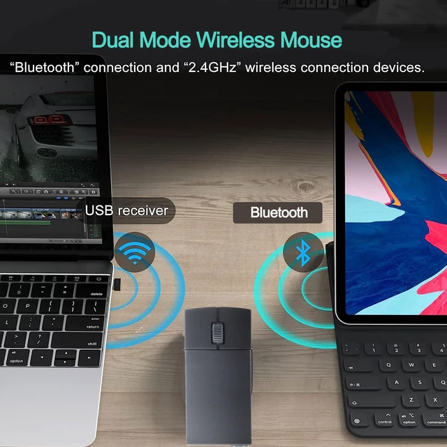 Alt view image 2 of 7 - Ultra Small Bluetooth Wireless Mouse, Dual Mode (BT+2.4G) Noiseless Rechargeable (with Mouse Case), 1200 DPI Slim and Portable Mini Travel Cordless Mice for PC Computer Laptop (Black)
