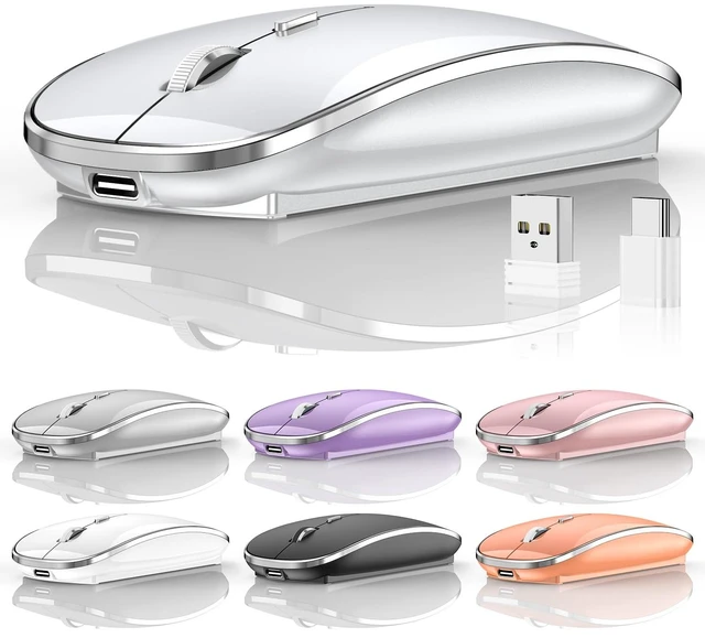 Main image of Wireless Mouse, BT5.4/2.4GHz Dual-Mode, Silent Clicks(Silver) | Rechargeable with USB-C & USB-A Dual Receiver, Slim Portable, Compatible with PC, Laptop & Mac for Work & Travel