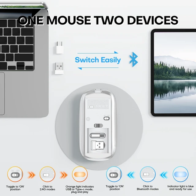 Alt view image 4 of 7 - Wireless Mouse, BT5.4/2.4GHz Dual-Mode, Silent Clicks(Silver) | Rechargeable with USB-C & USB-A Dual Receiver, Slim Portable, Compatible with PC, Laptop & Mac for Work & Travel