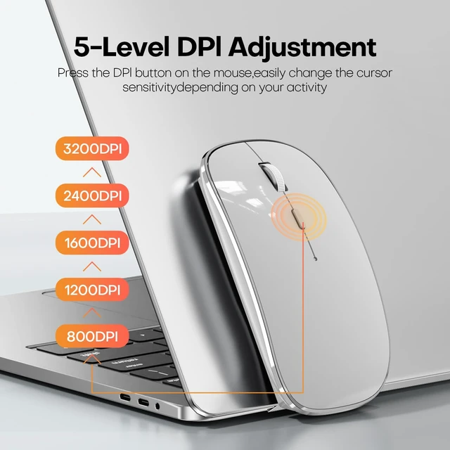 Alt view image 5 of 7 - Wireless Mouse, BT5.4/2.4GHz Dual-Mode, Silent Clicks(Silver) | Rechargeable with USB-C & USB-A Dual Receiver, Slim Portable, Compatible with PC, Laptop & Mac for Work & Travel