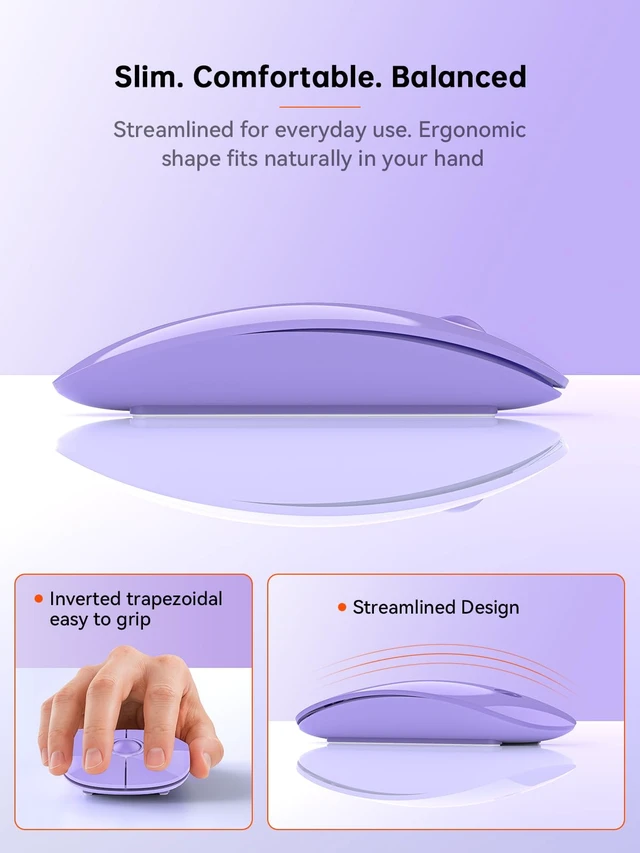 Alt view image 5 of 7 - USB C Wireless Mouse for MacBook, 2.4G Direct USB-C Receiver,Purple | Slim Silent with USB-C Receiver, 800/1200/1600 DPI, AA Battery Powered, Portable Type C Mouse for USB-C Devices, Laptop
