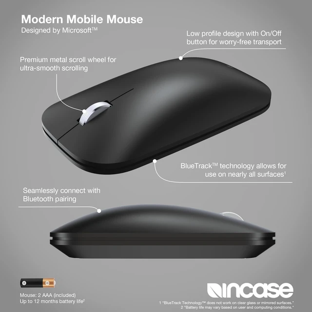 Alt view image 2 of 7 - Modern Mobile Mouse Designed by Microsoft, Wireless, Black | Mac & Universal Compatible, BlueTrack Technology, Ambidextrous, Lightweight & Low-Profile, Ergonomic, Precision Navigation