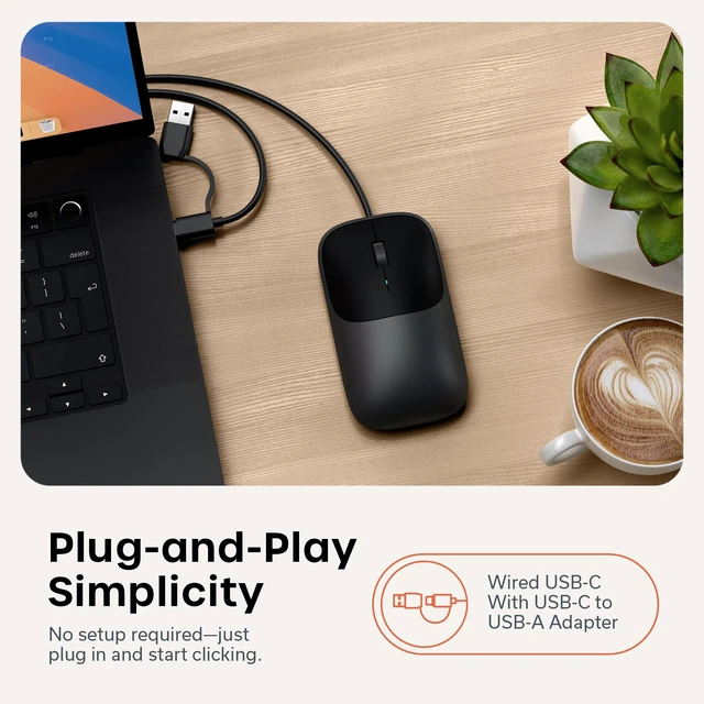 Alt view image 3 of 7 - Slim LX Wired Mouse, Aluminum USB-C Design, Space Black | Quiet click performance, for Mac and PC setups