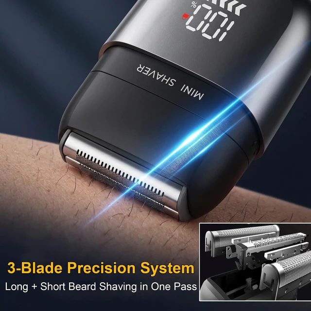 Alt view image 5 of 7 - Foil Shaver for Men - Cordless Wet Dry Fast Charge | Dual Floating Heads + 3-Blade System, IPX7 Waterproof, 90-Min Runtime, LED Display & Travel Lock