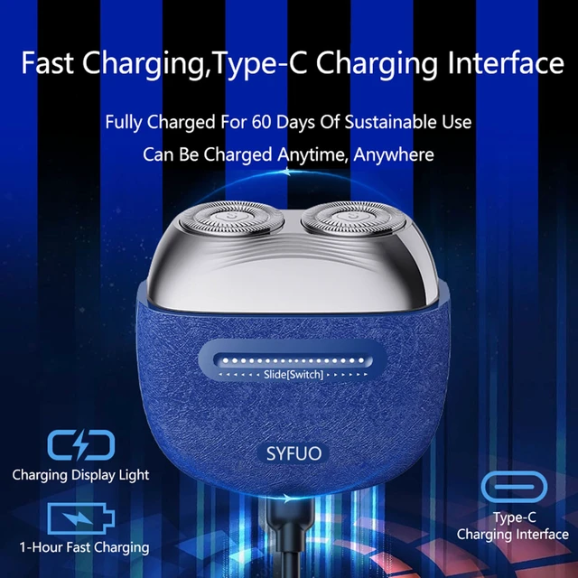 Alt view image 6 of 7 - Mini Electric Shavers for Men, Portable Electric Razor with IPX7 Waterproof, Wet and Dry Shaving, USB-C Rechargeable Beard Shaver for Travel, Home, Blue