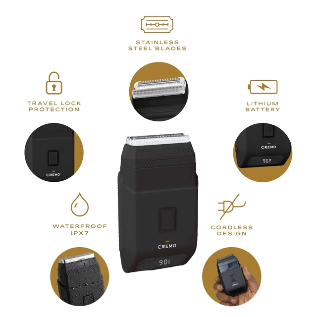 Alt view image 4 of 7 - Travel Foil Shaver, Compact Portable Cordless Electric Razor, USB-C | Dual-Speed Foil System | IPX7 Wet/Dry | USB-C Rechargeable | Digital Display | Travel Lock | Compact for Travel & On-the-Go