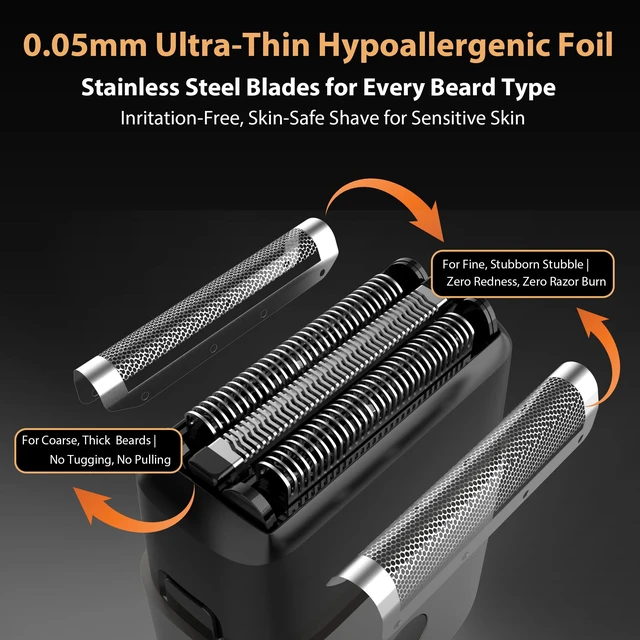 Alt view image 3 of 7 - Travel Razor for Men, USB-C Charging Portable Foil Shaver (Black) | Compact travel shaver with 3D floating, IPX7 waterproof wet/dry, hypoallergenic for sensitive skin.