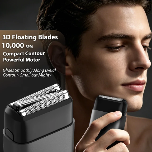 Alt view image 2 of 7 - Travel Razor for Men, USB-C Charging Portable Foil Shaver (Black) | Compact travel shaver with 3D floating, IPX7 waterproof wet/dry, hypoallergenic for sensitive skin.