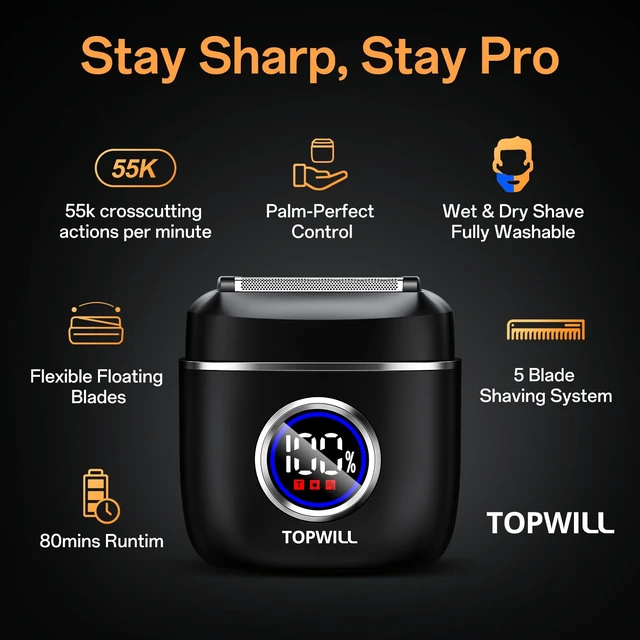 Alt view image 7 of 7 - Electric Razor for Men, 5-Blade Portable Foil Shaver | Travel Mini Shaver Powerful Palm-Sized, Wet & Dry Use