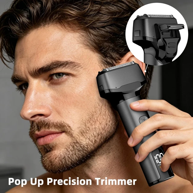 Alt view image 4 of 7 - Men's Electric Shaver, Foil Shaver with Floating Blade, Wet and Dry Electric Shaver for Men with Pop Up Precision Trimmer, Type-C Rechargeable, Waterproof, Smart LED (Black)