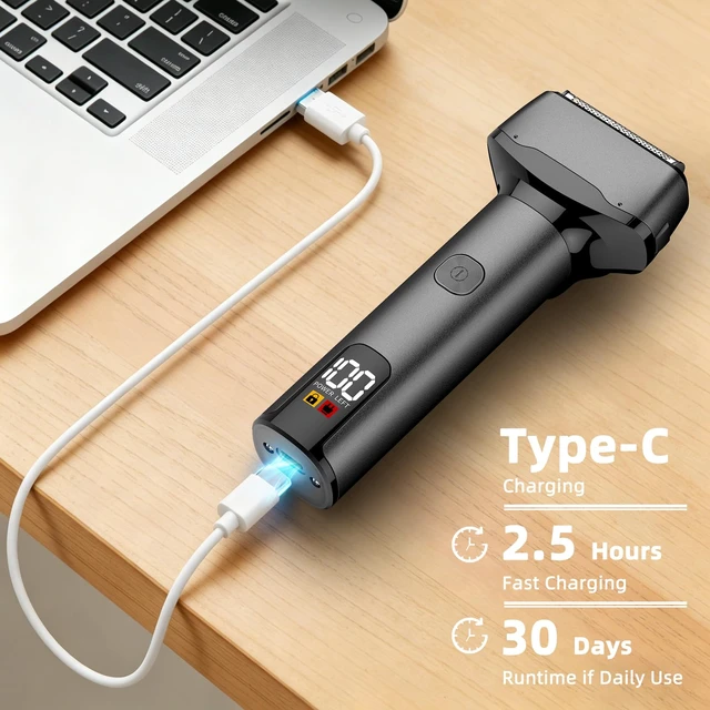 Alt view image 7 of 7 - Men's Electric Shaver, Foil Shaver with Floating Blade, Wet and Dry Electric Shaver for Men with Pop Up Precision Trimmer, Type-C Rechargeable, Waterproof, Smart LED (Black)