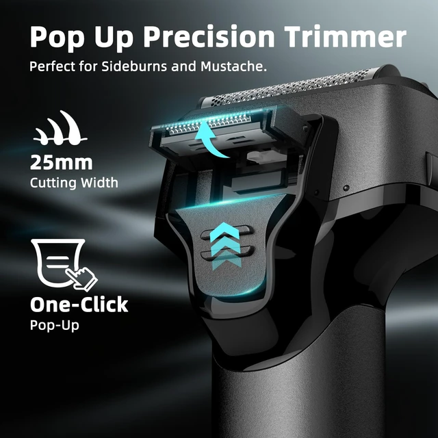 Alt view image 5 of 7 - Men's Electric Shaver, Foil Shaver with Floating Blade, Wet and Dry Electric Shaver for Men with Pop Up Precision Trimmer, Type-C Rechargeable, Waterproof, Smart LED (Black)