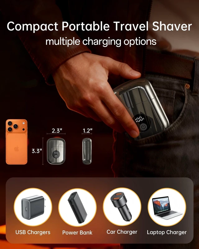 Alt view image 6 of 6 - Electric Foil Shavers for Men: IPX7 Waterproof - Magnetic Cover | Mini Razor for Travel - Face Shaver