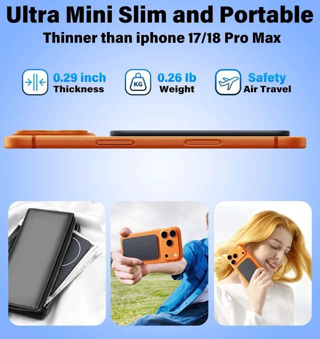 Alt view image 2 of 6 - 0.29in Thin Slim for Magsafe Power Bank 5000mAh Magnetic Portable Charger | 22.5W Fast Charging USB C Powerbank | Wireless Battery Pack for iPhone 18 17 16 15 14 13 Series, Carbon Black