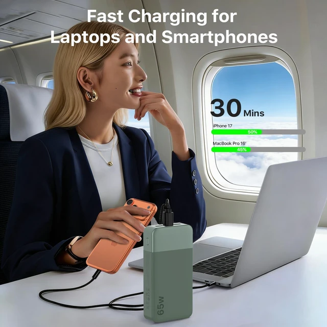 Alt view image 2 of 7 - Portable Charger 20000mAh 65W Power Bank Fast Charging | 2C+2A Battery Bank with Digital Display, Dual USB-C Fast Charging for Laptop, Phone, Tablet, On-the-Go External Battery Pack