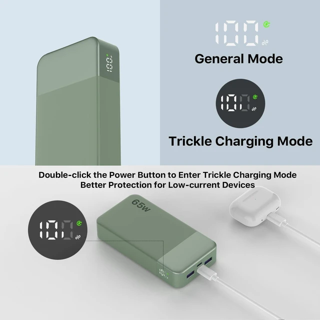 Alt view image 5 of 7 - Portable Charger 20000mAh 65W Power Bank Fast Charging | 2C+2A Battery Bank with Digital Display, Dual USB-C Fast Charging for Laptop, Phone, Tablet, On-the-Go External Battery Pack