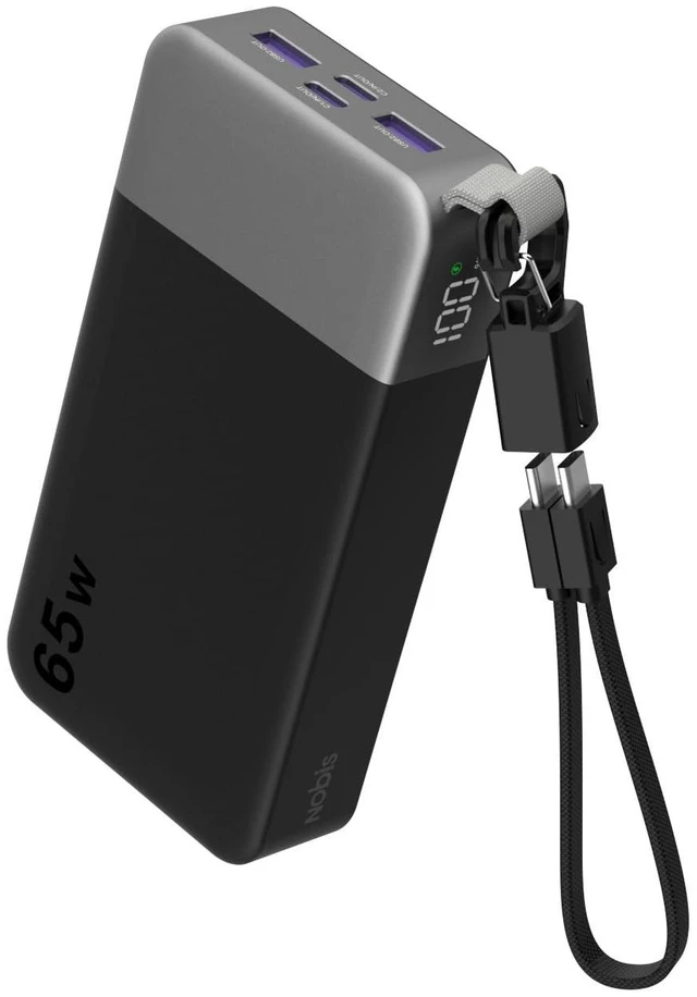 Main image of Portable Charger 20000mAh 65W Power Bank w/Detachable Cable | 2C+2A USB-C Fast Charging Laptop Battery Pack with LED Display, for Notebooks, Tablets, Phones, and Steam Deck