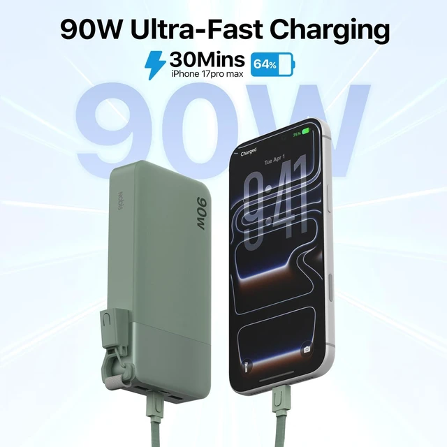 Alt view image 2 of 7 - Portable Charger 20000mAh 90W Power Bank w/Detachable Cable | 2C+2A USB-C Fast Charging Battery Pack with LED Display,Battery Bank for Laptops, Tablets, Phones and Steam Deck