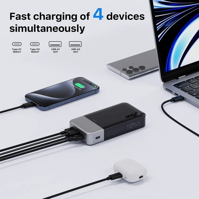 Alt view image 6 of 7 - 65W Portable Charger for Laptop Power Bank 20000mAh | USB C Laptop Power Bank Fast Charging Battery Pack for Laptop MacBook Dell XPS iPhone 17/16/15/14 Series Samsung and More