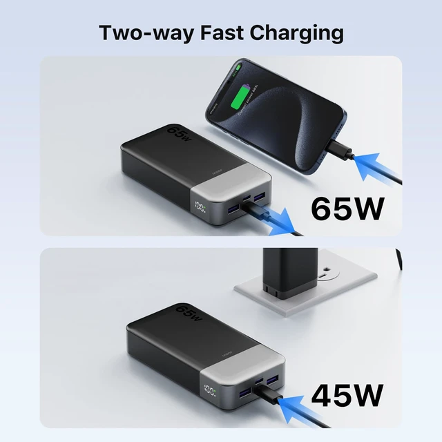 Alt view image 4 of 7 - 65W Portable Charger for Laptop Power Bank 20000mAh | USB C Laptop Power Bank Fast Charging Battery Pack for Laptop MacBook Dell XPS iPhone 17/16/15/14 Series Samsung and More