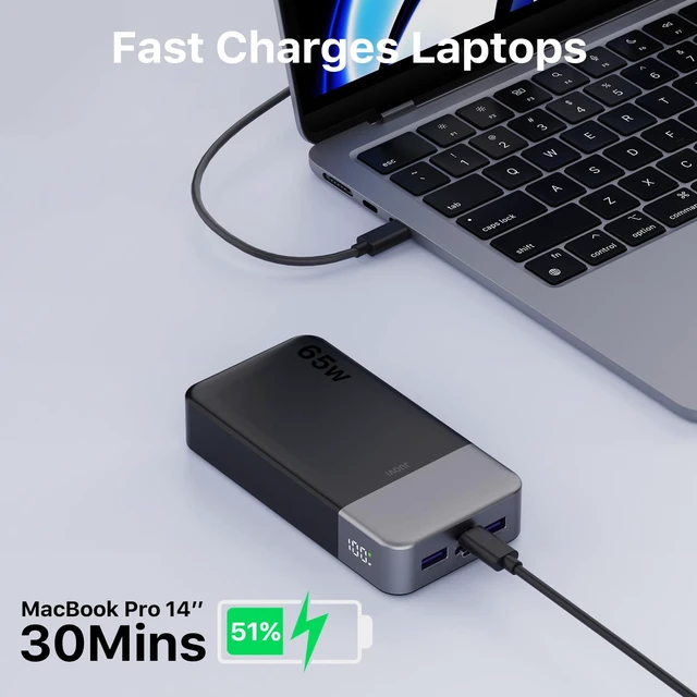 Alt view image 5 of 7 - 65W Portable Charger for Laptop Power Bank 20000mAh | USB C Laptop Power Bank Fast Charging Battery Pack for Laptop MacBook Dell XPS iPhone 17/16/15/14 Series Samsung and More