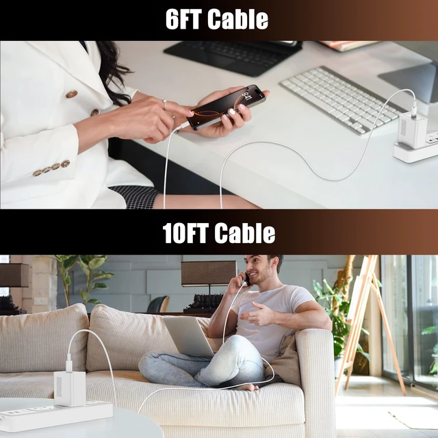 Alt view image 7 of 7 - 45W Fast Charger for iPhone 17 Pro Max, Super Fast USB C (6+6+10) FT Cables | Super Fast Type C Charger Cords with Block for iPhone 18/17/16/15 Series, iPad and Galaxy S26/S25/S24, White