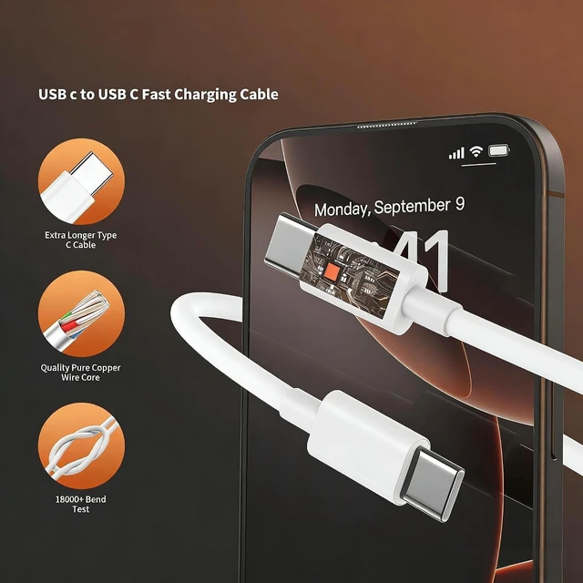 Alt view image 5 of 7 - 45W Fast Charger for iPhone 17 Pro Max, Super Fast USB C (6+6+10) FT Cables | Super Fast Type C Charger Cords with Block for iPhone 18/17/16/15 Series, iPad and Galaxy S26/S25/S24, White