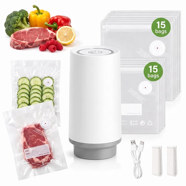 Main image of Handheld Wireless Vacuum Sealer with 30 Reusable Bags for Food Storage | Compact Vacuum Sealer, One-Button Operation, Rechargeable, BPA-Free Bags, Home Kitchen, Fresh 6X Longer