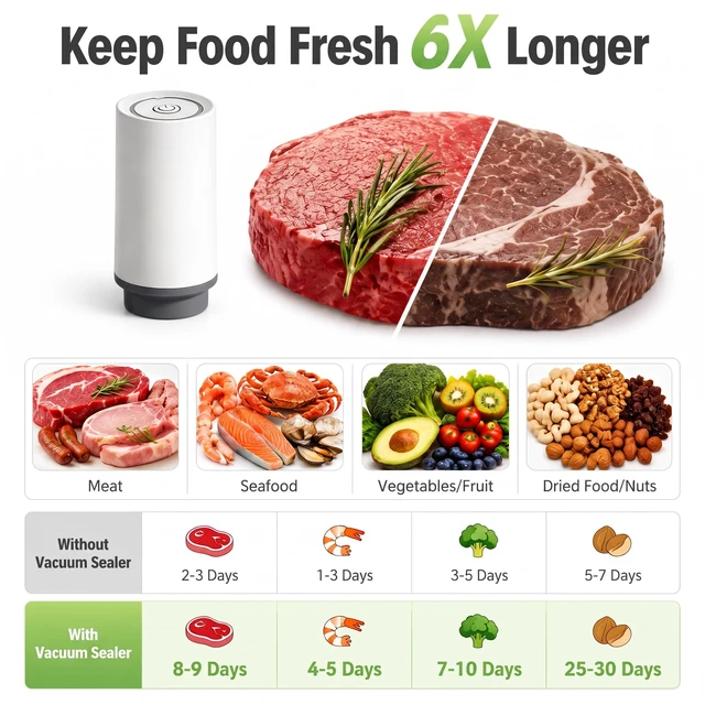 Alt view image 6 of 7 - Handheld Wireless Vacuum Sealer with 30 Reusable Bags for Food Storage | Compact Vacuum Sealer, One-Button Operation, Rechargeable, BPA-Free Bags, Home Kitchen, Fresh 6X Longer