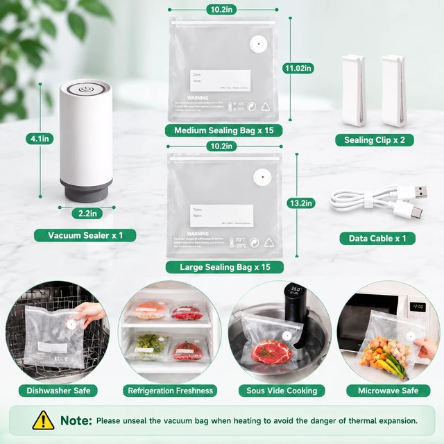 Alt view image 2 of 7 - Handheld Wireless Vacuum Sealer with 30 Reusable Bags for Food Storage | Compact Vacuum Sealer, One-Button Operation, Rechargeable, BPA-Free Bags, Home Kitchen, Fresh 6X Longer