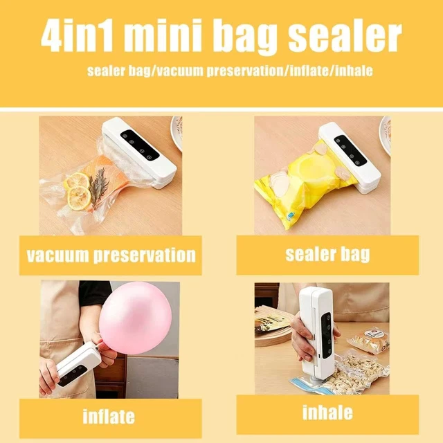 Alt view image 2 of 6 - Mini Bag Sealer 4in 1 Heat Bag Sealer with Vacuum | 3-Gear Adjustable Heat and LED Display Digital Timer Ideal for Keeping All Kinds of Snacks Fresh/meat/friut
