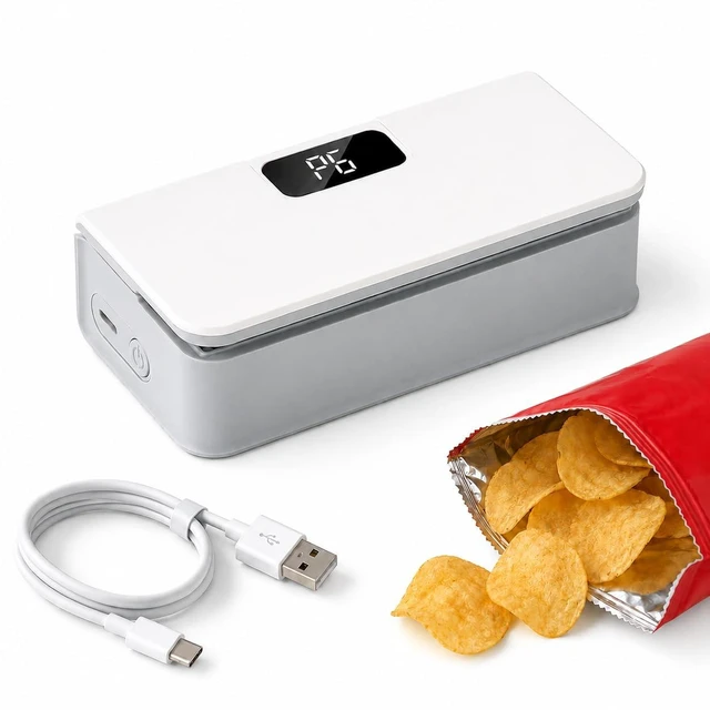 Main image of Mini Bag Sealer, Rechargeable Plastic Bag Sealer with Magnet &Cutter | Upgraded Mini Heat Sealer with LED Display & 8 Heat Levels, Portable Bag Resealer with Cutter for Chips, Mylar & Plastic Bags