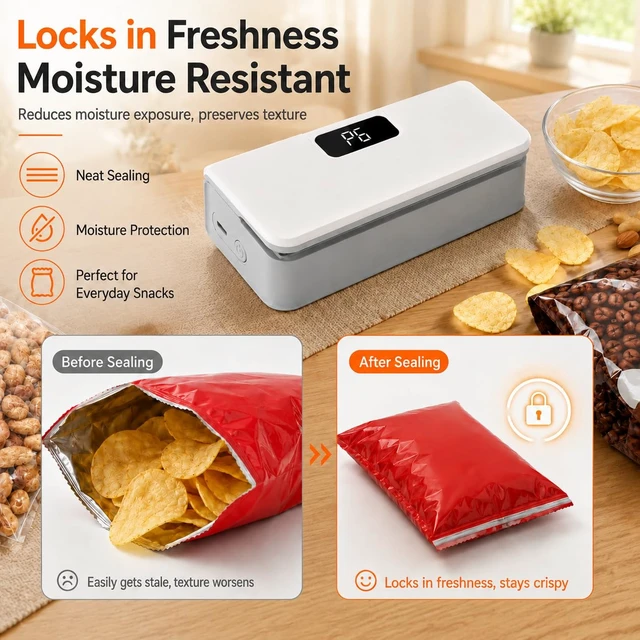 Alt view image 3 of 7 - Mini Bag Sealer, Rechargeable Plastic Bag Sealer with Magnet &Cutter | Upgraded Mini Heat Sealer with LED Display & 8 Heat Levels, Portable Bag Resealer with Cutter for Chips, Mylar & Plastic Bags