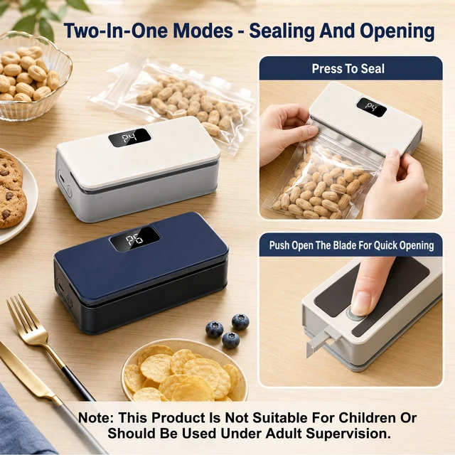 Alt view image 6 of 7 - Mini Bag Sealer with 6 Adjustable Levels for Chip Plastic & Mylar Bagswhite | Rechargeable Mini Bag Sealer,LED Display, with Cutter and Magnet,For Food Storage,Portable Bag Resealer