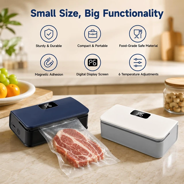 Alt view image 2 of 7 - Mini Bag Sealer with 6 Adjustable Levels for Chip Plastic & Mylar Bagswhite | Rechargeable Mini Bag Sealer,LED Display, with Cutter and Magnet,For Food Storage,Portable Bag Resealer