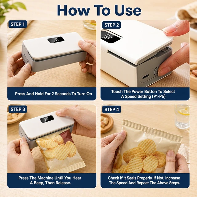 Alt view image 7 of 7 - Mini Bag Sealer with 6 Adjustable Levels for Chip Plastic & Mylar Bagswhite | Rechargeable Mini Bag Sealer,LED Display, with Cutter and Magnet,For Food Storage,Portable Bag Resealer