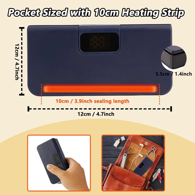 Alt view image 3 of 7 - Mini Bag Sealer,Rechargeable Sealer Machine with LED Power Display,Heat Sealer and Cutter with 6 Adjustable Gears,Portable Bag Resealer for Chips Snacks Mylar Bags (Blue)