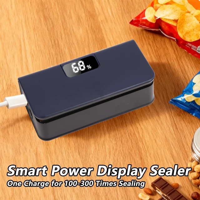 Alt view image 2 of 7 - Mini Bag Sealer,Rechargeable Sealer Machine with LED Power Display,Heat Sealer and Cutter with 6 Adjustable Gears,Portable Bag Resealer for Chips Snacks Mylar Bags (Blue)