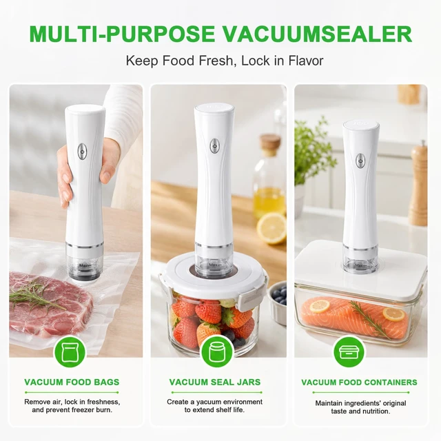 Alt view image 6 of 7 - Vacuum Sealer for Food 30 Reusable Bags & 20ml Tank | Food Vacuum Sealer, 1800mAh Battery, Digital Display, And USB-Rechargeable Wireless Design, Extends Food Freshness By 6 Times